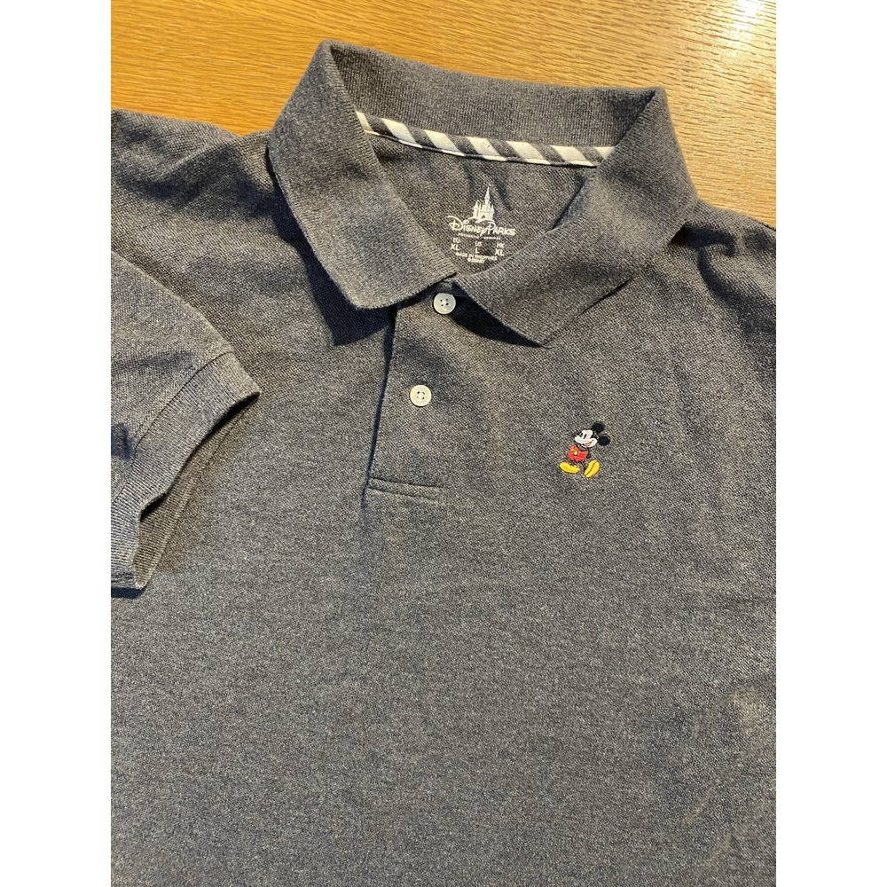 Disney Parks Polo Shirt Mens L Gray Embroidered Color Mickey Golf Travel Tennis